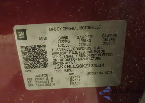 2019 GMC Acadia Sle-2 from USA, damaged, VIN 1GKKNLLS8KZ124514